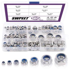 img 4 attached to 🔩 Swpeet 185Pcs 304 Stainless Steel Metric Lock Nut Assortment Kit with Lock Washers, Nylon Insert M3 M4 M5 M6 M8 M10 M12 Sizes