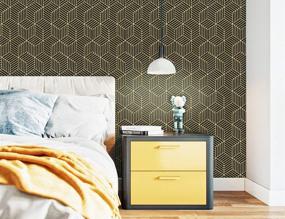 img 3 attached to 🔲 Modern Geometric Hexagon Peel and Stick Wallpaper: 17.7"x118" Black and Gold Removable Contact Paper for Wall Shelf, Drawer Liner, Cabinet and Countertop - Self Adhesive Decorative Wallpaper