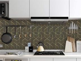 img 2 attached to 🔲 Modern Geometric Hexagon Peel and Stick Wallpaper: 17.7"x118" Black and Gold Removable Contact Paper for Wall Shelf, Drawer Liner, Cabinet and Countertop - Self Adhesive Decorative Wallpaper