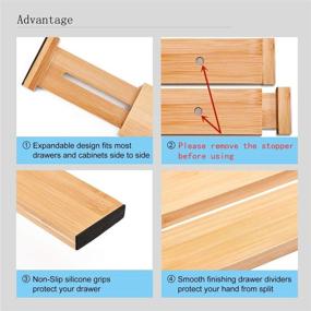 img 2 attached to 🗄️ Bamboo Drawer Dividers Organizers: 6 Pack of Expandable Spring Loaded Separators - Perfect for Kitchen, Dresser, Bedroom, Baby Drawer, Office (17.5-22 inch)