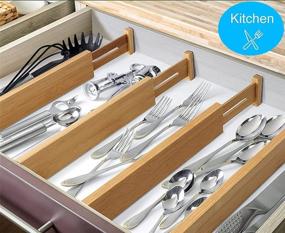 img 1 attached to 🗄️ Bamboo Drawer Dividers Organizers: 6 Pack of Expandable Spring Loaded Separators - Perfect for Kitchen, Dresser, Bedroom, Baby Drawer, Office (17.5-22 inch)