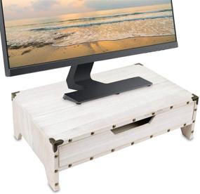 img 4 attached to 🖥️ Ikee Design Wooden Monitor Stand with Drawer Riser: Clutter-Free Desk Organizer with Storage, Drawers & Compartments