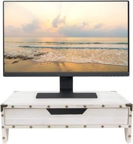 img 3 attached to 🖥️ Ikee Design Wooden Monitor Stand with Drawer Riser: Clutter-Free Desk Organizer with Storage, Drawers & Compartments
