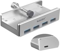 🔌 rekidm powered usb hub 3.0 with extra power supply port & adjustable clamp - space-saving silver desktop hub for pc, computer and table edge logo