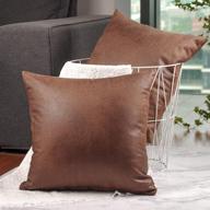 🛋️ czho pack of 2, soft decorative faux leather pillow covers, square modern cushion case, durable rustic throw pillow cover shell for couch sofa bed 18x18 inch (brown) - ideal for outdoor use logo