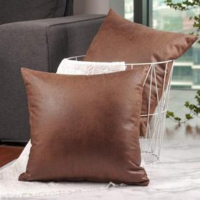img 4 attached to 🛋️ CZHO Pack of 2, Soft Decorative Faux Leather Pillow Covers, Square Modern Cushion Case, Durable Rustic Throw Pillow Cover Shell for Couch Sofa Bed 18x18 Inch (Brown) - Ideal for Outdoor Use