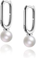 hypoallergenic pearl hoop earrings for women - small 6mm dangle earrings, sterling silver huggie earrings for girls, mothers, her logo