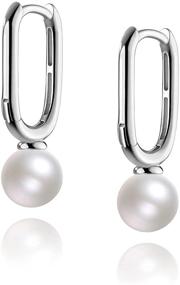 img 4 attached to Hypoallergenic Pearl Hoop Earrings for Women - Small 6mm Dangle Earrings, Sterling Silver Huggie Earrings for Girls, Mothers, Her