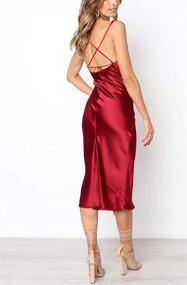 img 1 attached to Elegant Satin Wedding Guest Dress: Women's Backless Bodycon Cowl Neck Cocktail Party Spaghetti Strap Silk Midi Slit Dress