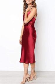 img 2 attached to Elegant Satin Wedding Guest Dress: Women's Backless Bodycon Cowl Neck Cocktail Party Spaghetti Strap Silk Midi Slit Dress