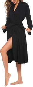img 4 attached to Ekouaer Women's Kimono Robes: Long Knit Bathrobe with V-Neck, Pockets, and Belt - Lightweight Sleepwear for Casual Loungewear (S-XXL)