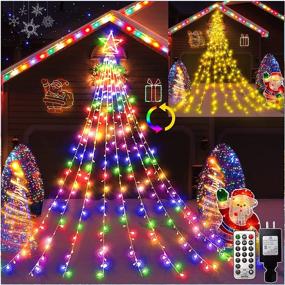 img 4 attached to 11 FT 344 LED Outdoor Christmas Star Lights: Waterfall Tree Decorations with Topper, 8 Lighting Modes - Party Holiday Décor in Warm White to Multicolor