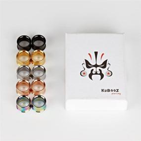 img 1 attached to 🔳 12-Piece Set of Colorful Stainless Steel Screwed Mix Ear Plugs Tunnels Gauges Stretcher Piercings from KUBOOZ