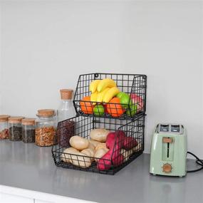 img 2 attached to 🍎 2-Tier Wall-mounted and Countertop Fruit and Vegetable Basket - Tiered Storage for Produce, Snacks, and Canned Foods - Stackable Wire Baskets for Potato, Onion, and More - Black