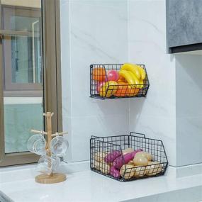 img 1 attached to 🍎 2-Tier Wall-mounted and Countertop Fruit and Vegetable Basket - Tiered Storage for Produce, Snacks, and Canned Foods - Stackable Wire Baskets for Potato, Onion, and More - Black