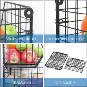 img 3 attached to 🍎 2-Tier Wall-mounted and Countertop Fruit and Vegetable Basket - Tiered Storage for Produce, Snacks, and Canned Foods - Stackable Wire Baskets for Potato, Onion, and More - Black