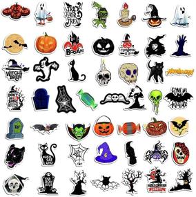 img 2 attached to 🎃 50 Halloween Theme Stickers - Pumpkins, Ghosts, Black Cats, Witches, Monsters, and Bats - Waterproof Vinyl Decals for Water Bottles, Laptops, Luggage, Cups, Mobile Phones, Skateboards - Festive Décor