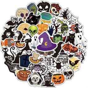 img 3 attached to 🎃 50 Halloween Theme Stickers - Pumpkins, Ghosts, Black Cats, Witches, Monsters, and Bats - Waterproof Vinyl Decals for Water Bottles, Laptops, Luggage, Cups, Mobile Phones, Skateboards - Festive Décor