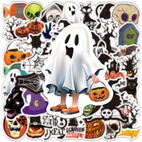 img 1 attached to 🎃 50 Halloween Theme Stickers - Pumpkins, Ghosts, Black Cats, Witches, Monsters, and Bats - Waterproof Vinyl Decals for Water Bottles, Laptops, Luggage, Cups, Mobile Phones, Skateboards - Festive Décor