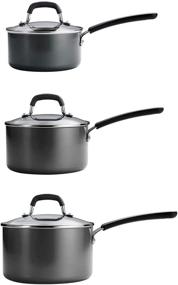 img 2 attached to 🍲 3-Piece Stackable Nonstick Sauce Pan Set - Grey, Hard Anodized Cookware Set with Black Handles - Stainless Steel Pots and Pans Set