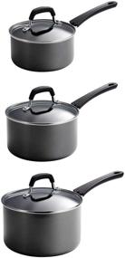 img 3 attached to 🍲 3-Piece Stackable Nonstick Sauce Pan Set - Grey, Hard Anodized Cookware Set with Black Handles - Stainless Steel Pots and Pans Set
