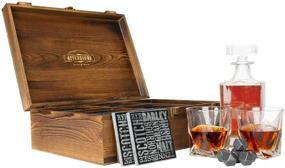 img 1 attached to 🎁 Premium Whiskey Decanter Crate Set: Ideal Gift for Both Men and Women - Includes Decanter, Swirl Glasses, Whisky Stones, Coasters, and Pinewood Box