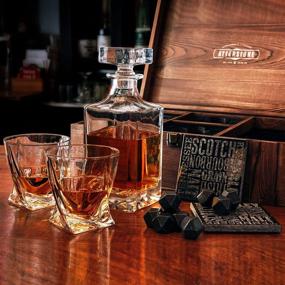 img 2 attached to 🎁 Premium Whiskey Decanter Crate Set: Ideal Gift for Both Men and Women - Includes Decanter, Swirl Glasses, Whisky Stones, Coasters, and Pinewood Box