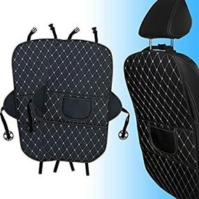 img 2 attached to 🚗 2 Pack Kick Mats Back Seat Protector Car Seat Cover - Premium Fabric, Odor Free, Protects Leather Seats with 2 Storage Pockets