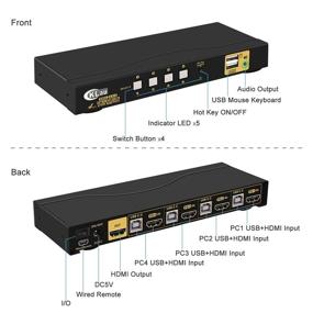 img 1 attached to 💻 High-Performance 4 Port KVM Switch with 4K@60Hz HDMI Cables - Share Keyboard, Mouse, and 1 Monitor Among 4 PCs/Laptops/DVRs/NVRs