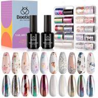 💅 beetles nail foil glue gel set with flower butterfly and metal foil stickers - diy nail art with led lamp, soak off logo