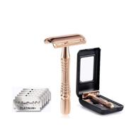 🌹 rangale rose gold classic safety razor set for men - 3-piece double edge manual shaving razor with reusable blades, complete with abs case logo