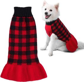 img 4 attached to 🐶 ZIFEIPET Plaid Dog Sweater Dress | Fall/Winter Turtleneck Knit Sweater | Cute Pullover Knitwear for Small to Large Dogs