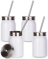 pyd life sublimation blanks mason jar tumbler 17 oz - wide mouth white stainless steel tumbler with lid and metal straw: ideal for cricut mug press machine sublimation print (4 pack) logo
