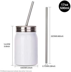 img 3 attached to Бутылка-термос PYD Life Sublimation Blanks Mason Jar Tumbler объемом 17 унций - Широко-раскрытый белый нержавеющий стальной термос со съемной крышкой и металлической соломкой: идеально подходит для печати термопереносом на машине для прессования чашек Cricut Mug Press (4 штуки)