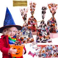 🎃 orapink 100-pack halloween themed cellophane bags with twist ties – perfect for bakery snacks, biscuits, chocolates, and halloween party supplies – featuring black, blue, silver, and gold shades logo