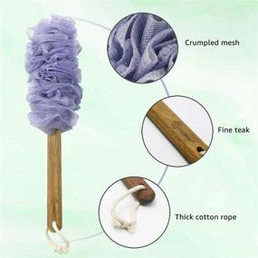 img 1 attached to EvridWear Exfoliating Back Scrubber: Heavy Duty Bath Sponge for Smooth Body, Skin Disorders, Long Teak Wood Handle – Replaceable Mesh, Brush with Pouf
