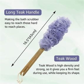 img 2 attached to EvridWear Exfoliating Back Scrubber: Heavy Duty Bath Sponge for Smooth Body, Skin Disorders, Long Teak Wood Handle – Replaceable Mesh, Brush with Pouf