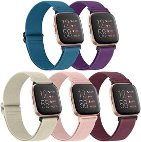 img 4 attached to Универсальные и регулируемые эластичные браслеты для Fitbit Versa Series - премиум-тянущийся нейлоновый ремешок спортивного типа для замены на запястье для женщин и мужчин.