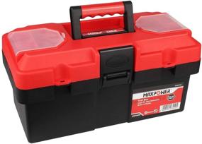 img 4 attached to MAXPOWER 14-Inch Red Plastic Small Tool Box with Removable Tray & Dual Lock Secured