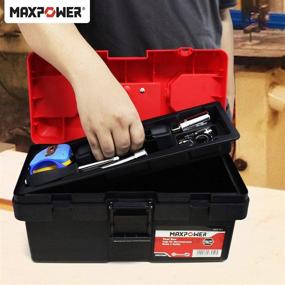 img 1 attached to MAXPOWER 14-Inch Red Plastic Small Tool Box with Removable Tray & Dual Lock Secured