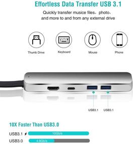 img 2 attached to 💻 8-in-1 Aluminum USB C Hub: Ethernet, HDMI, SD/TF Card Reader, USB 3.1 & PD Charging Ports - Multiport Adapter for MacBook Pro