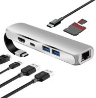 💻 8-in-1 aluminum usb c hub: ethernet, hdmi, sd/tf card reader, usb 3.1 & pd charging ports - multiport adapter for macbook pro logo