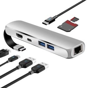 img 4 attached to 💻 8-in-1 Aluminum USB C Hub: Ethernet, HDMI, SD/TF Card Reader, USB 3.1 & PD Charging Ports - Multiport Adapter for MacBook Pro