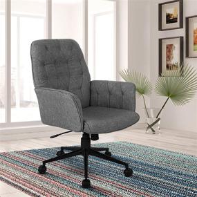 img 4 attached to 🪑 Modern Grey Upholstered Office Chair with Arms - Techni Mobili Executive Tufted Design