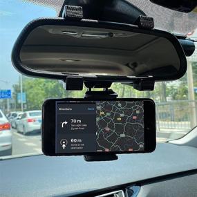 img 3 attached to Aular Car Rearview Mirror Phone Holder 📱 - 360 Rotation, Universal Stand Mount for Smartphones