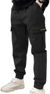 👖 boys' casual cargo school pants with drawstring waist and jogger style pockets logo