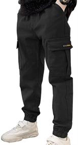 img 4 attached to 👖 Boys' Casual Cargo School Pants with Drawstring Waist and Jogger Style Pockets