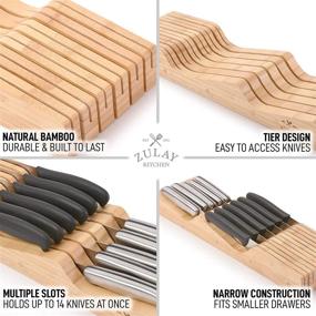 img 1 attached to 🔪 Bamboo Knife Drawer Organizer by Zulay Kitchen: Edge-Protecting Block for Up to 14 Knives - Smooth Finish Tray Fits Most Kitchen Drawers