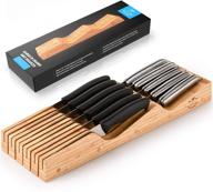 🔪 bamboo knife drawer organizer by zulay kitchen: edge-protecting block for up to 14 knives - smooth finish tray fits most kitchen drawers logo