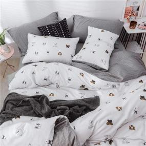 img 2 attached to 🐶 LAYENJOY Dogs Duvet Cover Set Queen: 100% Cotton Bedding with Bulldog Puppy Pattern, Reversible Gray Plaid, Full Comforter Cover and 2 Pillowcases for Kids and Teens